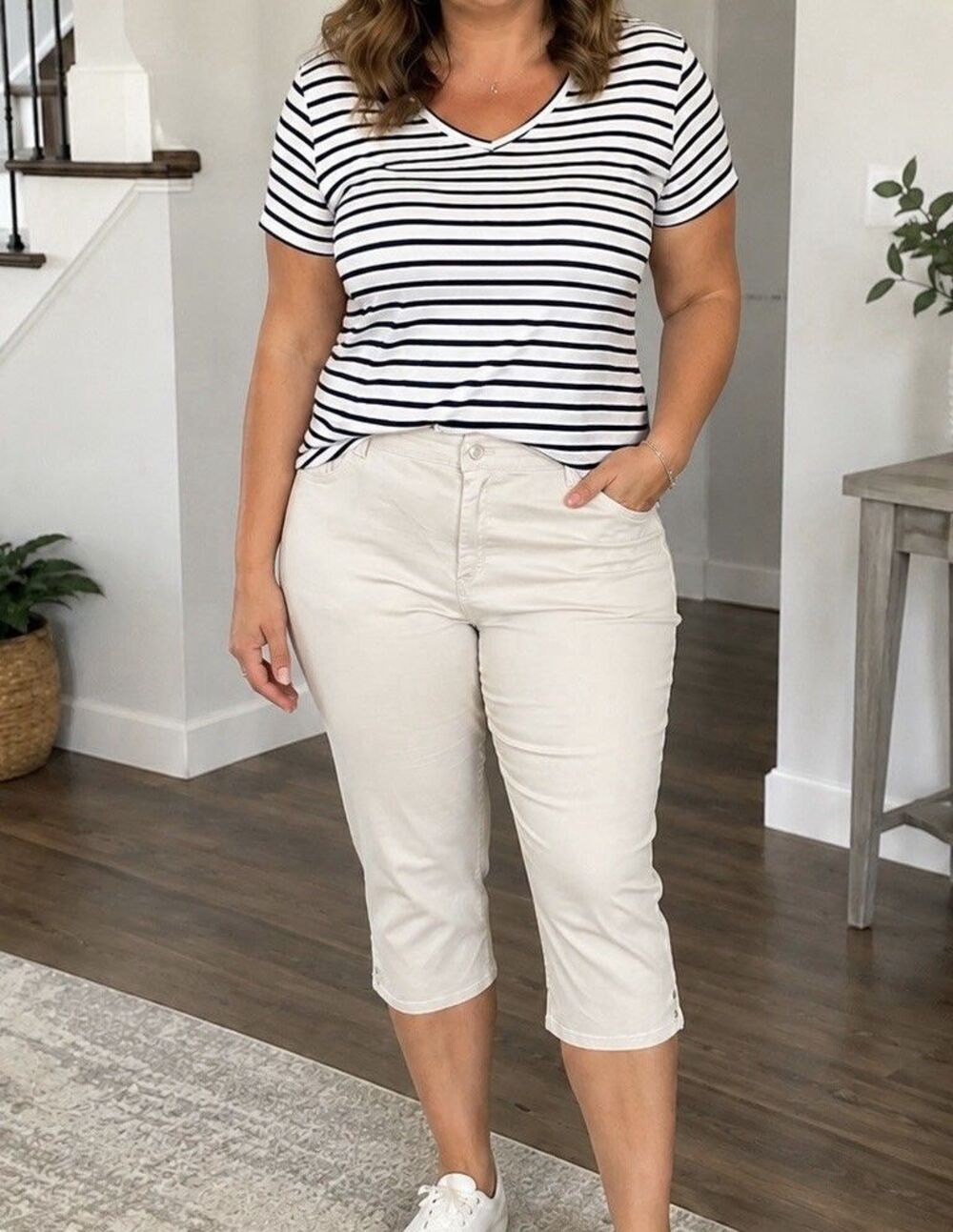 GLORIA VANDERBILT Amanda Capri Pants Womens Plus Size 18W Lt Beige Stretch Denim